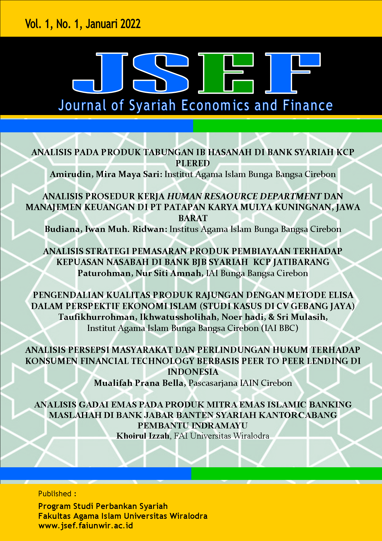 					View Vol. 1 No. 1 (2022): Journal of Syariah Economics and Finance
				